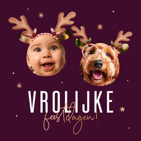 Grappig foto kerstkaartje vrolijke feestdagen met sterren