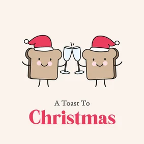 Grappig kerstkaartje met boterhammen met kerstmuts