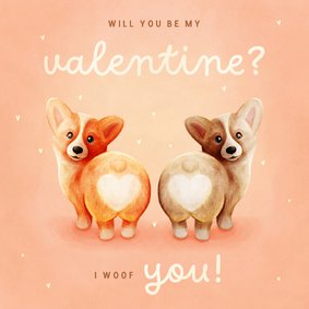 Grappig valentijnskaartje twee corgi's met hartjes