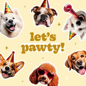 Grappig verjaardagskaartje met honden 'let's pawty'