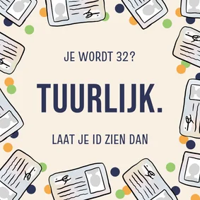 Grappig verjaardagskaartje met leeftijd laat je ID eens zien