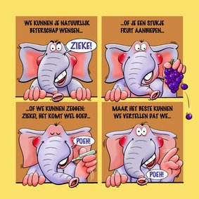 Grappige beterschapskaart met olifanten die je beterschap...