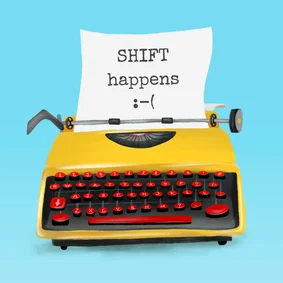 Grappige beterschapskaart met typemachine