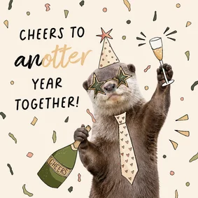 Grappige felicitatiekaart jubileum met proostende otter