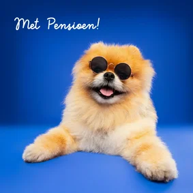 Grappige felicitatiekaart pensioen hondje en zonnebril