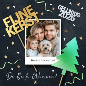 Grappige foto kerstkaart kerstboom en sterren