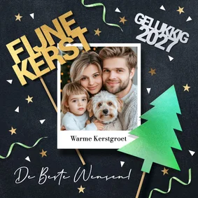 Grappige foto kerstkaart kerstboom en sterren