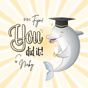 Grappige handlettering geslaagd kaart illustratie dolfijn