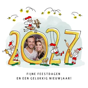 Grappige kerstkaart 2027 met foto en vrolijke kerstmannen