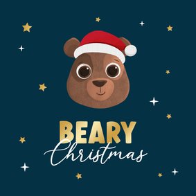 Grappige kerstkaart beary christmas beer dieren kerstmuts