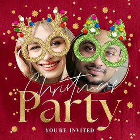 Grappige kerstkaart Christmas Party glitterbrillen ster goud