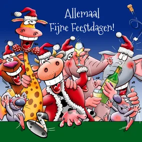 Grappige kerstkaart met proostende beesten