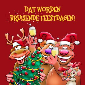 Grappige kerstkaart met rendier en beren voor een muisje