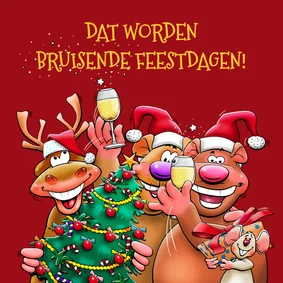 Grappige kerstkaart met rendier en beren voor een muisje
