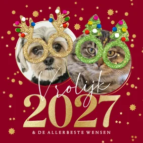 Grappige nieuwjaarskaart vrolijk nieuwjaar glitterbril foto