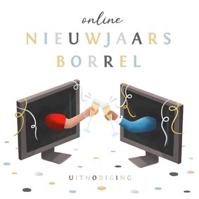 Grappige online nieuwjaarsborrel uitnodiging kaart