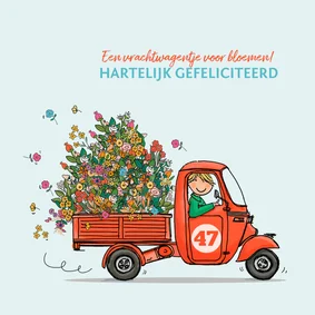 Grappige tuktuk met rode bloemen