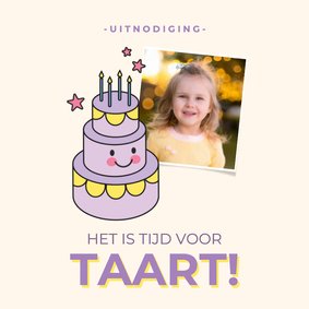 Grappige uitnodiging kinderfeestje met foto en taart