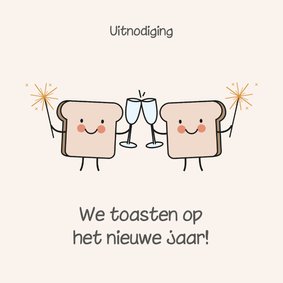 Grappige uitnodiging nieuwjaarsborrel met boterhammen toast