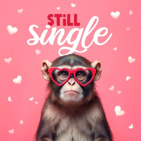 Grappige valentijnskaart aap still single hartjes