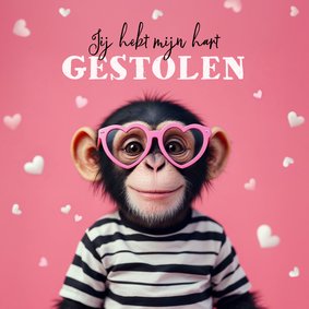 Grappige valentijnskaart schattig aapjes hart gestolen