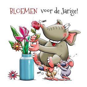 Grappige verjaardagskaart felicitatie met olifant en muisjes