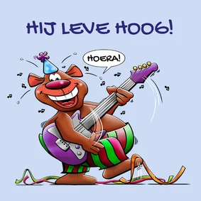 Grappige verjaardagskaart met beertje dat muziek maakt