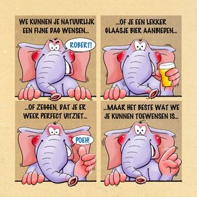 Grappige verjaardagskaart met olifanten in 4 ramen