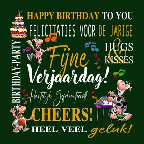 Grappige verjaardagskaart met teksten en koeien,