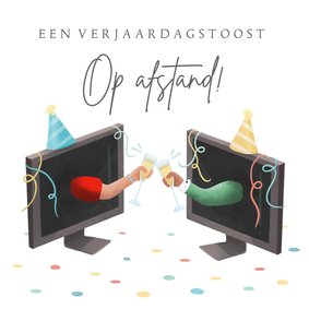 Grappige verjaardagskaart proost op afstand