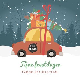 Grappige zakelijke kerstkaart met illustratie van een auto