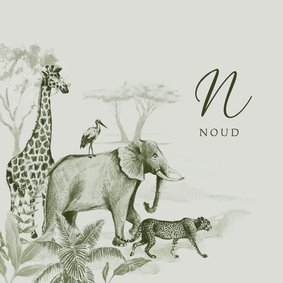 Groen vintage geboortekaartje jungledieren