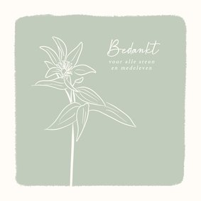Groene bedankkaart rouw met illustratie bloem
