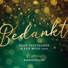 Groene vierkante kerstkaarten zakelijk bedankt met goud