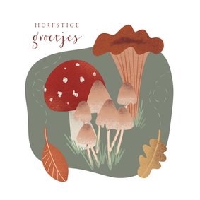 Groetjes kaart met paddenstoelen in herfstthema