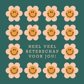 Groovy beterschapskaartje met retro smiley bloemen
