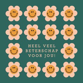 Groovy beterschapskaartje met retro smiley bloemen