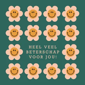 Groovy beterschapskaartje met retro smiley bloemen