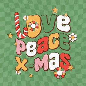 Groovy funky kerstkaart love peace xmas flower power