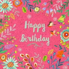 Happy Birthday Bloempjes roze