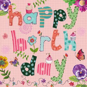 Happy Birthday Letters Bloemen Vrolijk roze