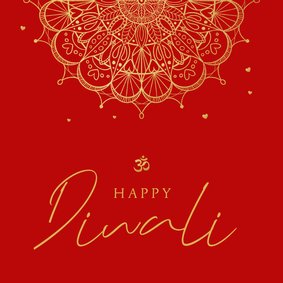 Happy Diwali goud lichtjesfeest rood mandala hartjes