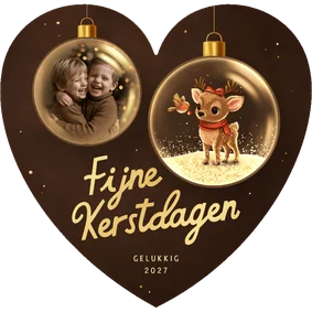 Hartvorm kerstkaart hertje en foto in kerstbal