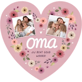 Hartvorm moederdagkaart bloemen roze foto's liefste oma