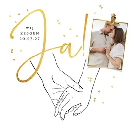 Hartvormige moderne trouwkaart lijntekening handen 