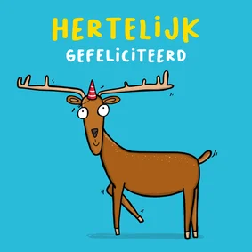 Hertelijk gefeliciteerd kaart met grappig hert.