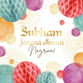 Hindi verjaardagskaart kleurrijke decoratie goud mandala