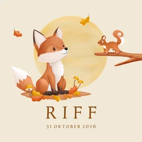 Hip geboortekaartje bosdieren illustratie vosje en eekhoorn