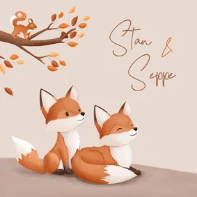 Hip geboortekaartje bosdieren illustratie vosjes tweeling
