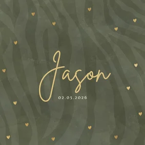 Hip geboortekaartje jongetje tijgerprint en gouden hartjes